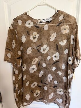 Giorgio Armani Brown Floral Short-Sleeve Silk Blouse